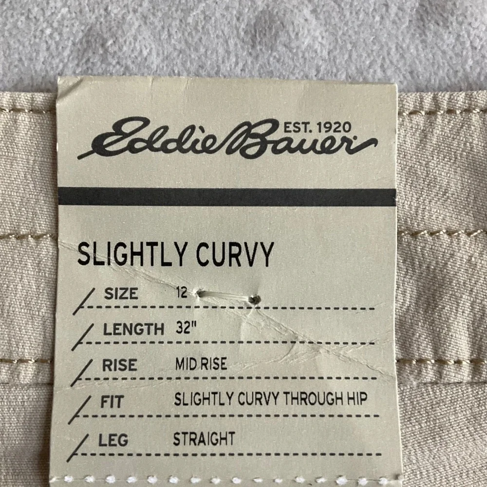 Eddie Bauer Destitrek Pants Womens 12 Oyster Tan Slightly Curvy Straight Leg NWT